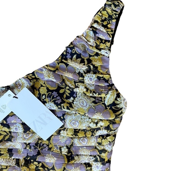ZARA NWT One Shoulder Ruched Mini Dress Size XS in Floral Multi Print - Picture 7 of 14